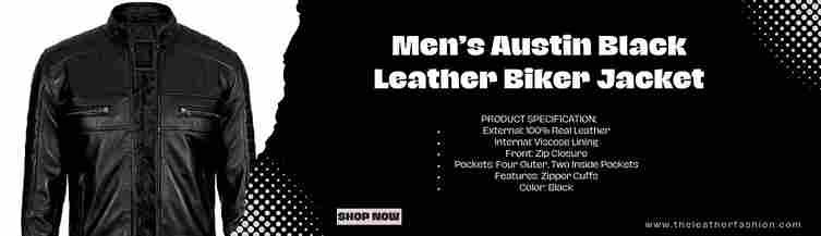 Banner For Men’s Austin Black Leather Biker Jacket