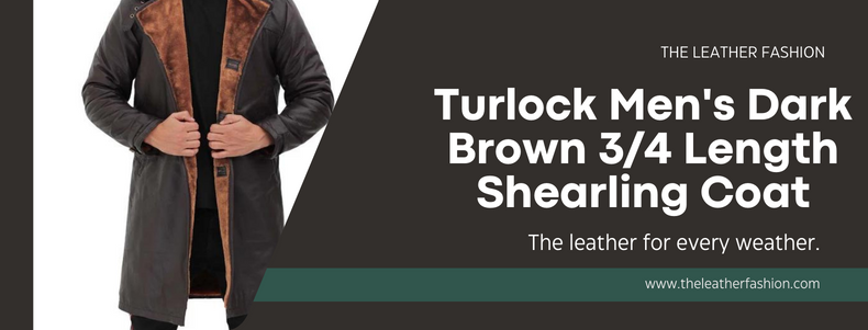 Turlock Men's Dark Brown 34 Length Shearling Coat