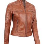 Women's Tan Cafe Racer Leather Jacket