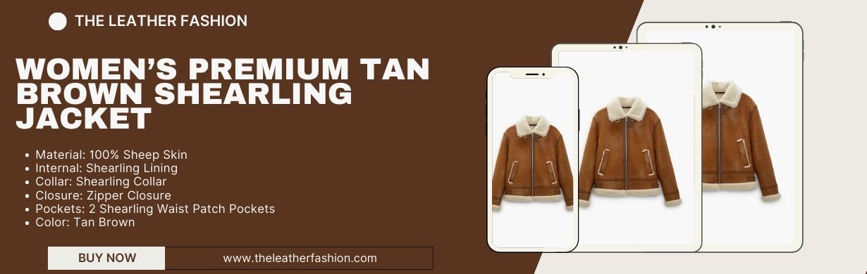 Women's Premium Tan Brown Shearling Jacket 1