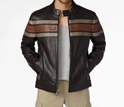 Stripped Dark Brown Leather Jacket