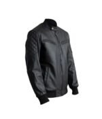 Black Leather Bomber Casual Jacket