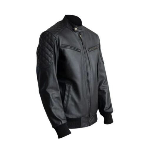 Black Leather Bomber Casual Jacket