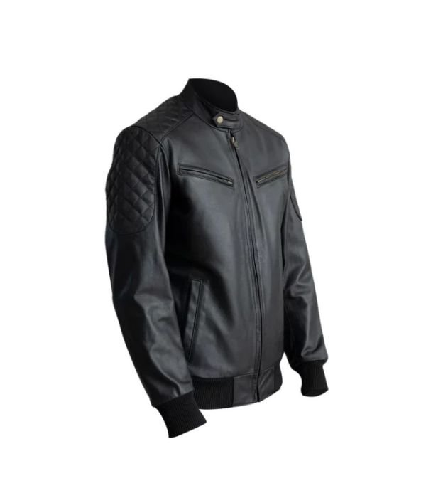 Black Leather Bomber Casual Jacket