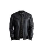 Black Leather Bomber Casual Jacket