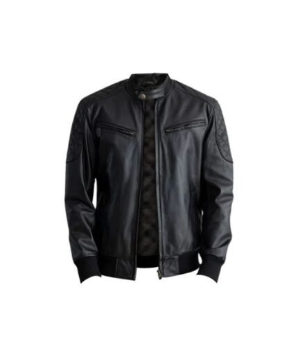 Black Leather Bomber Casual Jacket