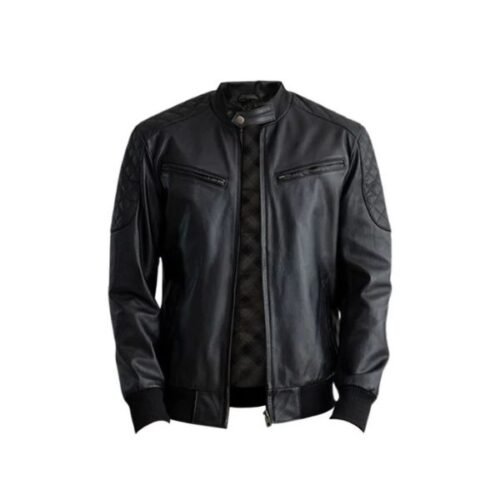 Black Leather Bomber Casual Jacket