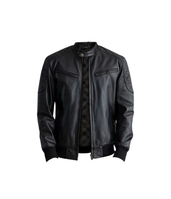 Black Leather Bomber Casual Jacket