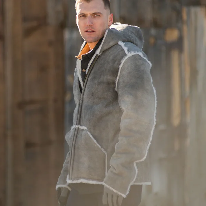 Grey Shearling Leather Jacket