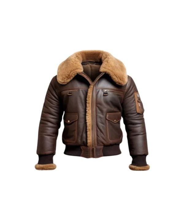 Men Aviator Fur Shearling Bomber Leather Jacket