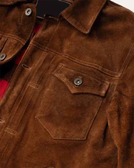 Men Brown Suede Leather Slim Fit Jacket