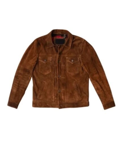 Men Brown Suede Leather Slim Fit Jacket