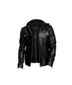 Men Detachable Hooded Black Jacket