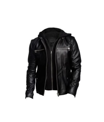 Men Detachable Hooded Black Jacket