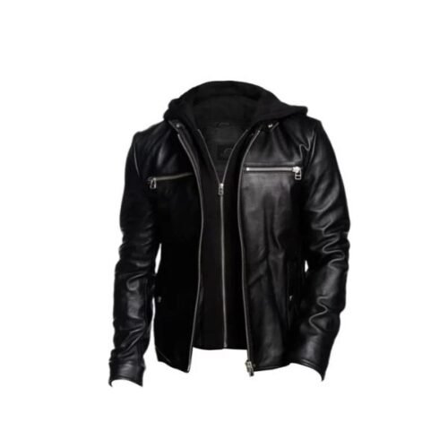 Men Detachable Hooded Black Jacket