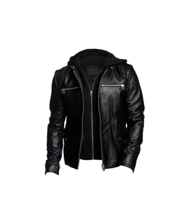 Men Detachable Hooded Black Jacket