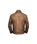 Men Distressed Leather Vintage Trucker Jacket