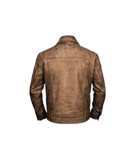 Men Distressed Leather Vintage Trucker Jacket