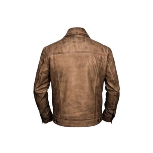 Men Distressed Leather Vintage Trucker Jacket