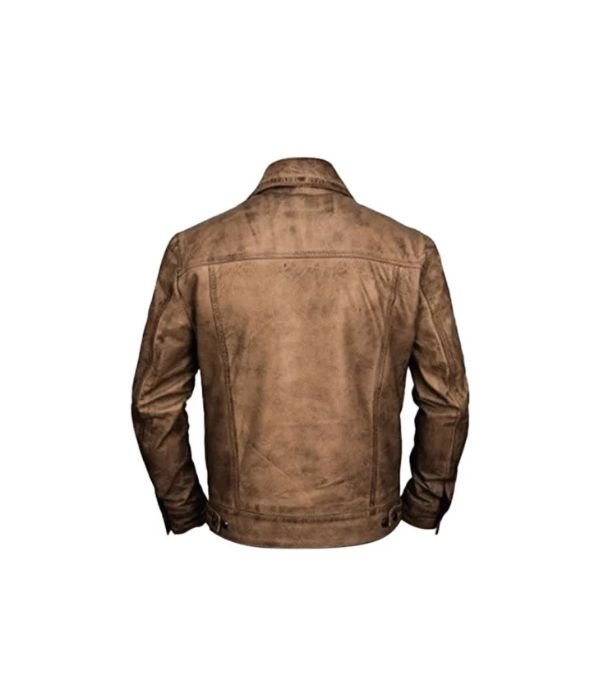 Men Distressed Leather Vintage Trucker Jacket