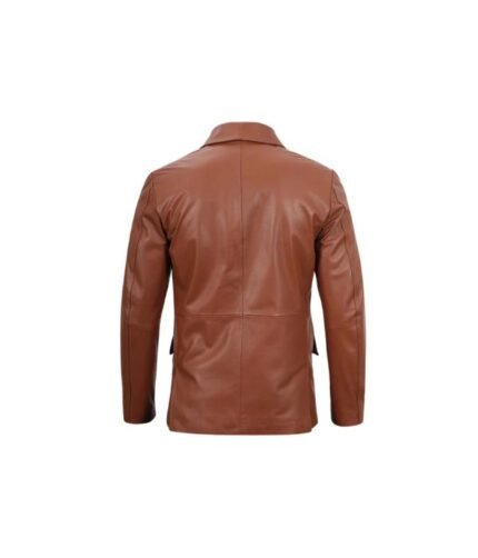Mens Brown Leather Cognac Blazer