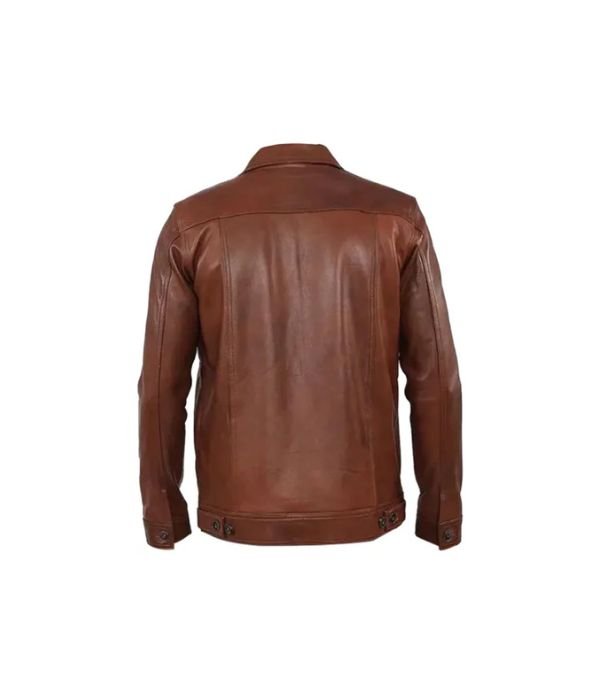 Mens Brown Stylish Collar Style Leather Jacket