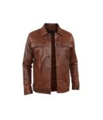 Mens Brown Stylish Collar Style Leather Jacket