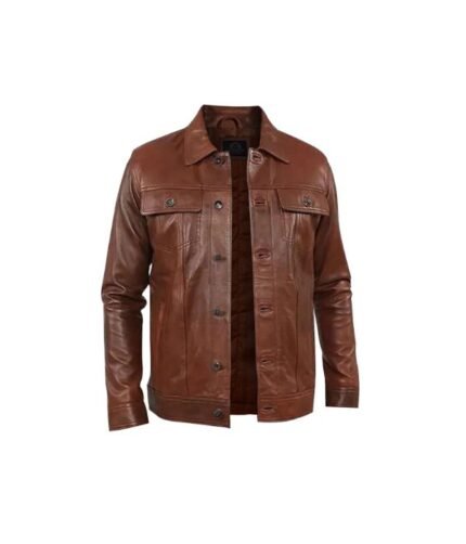 Mens Brown Stylish Collar Style Leather Jacket