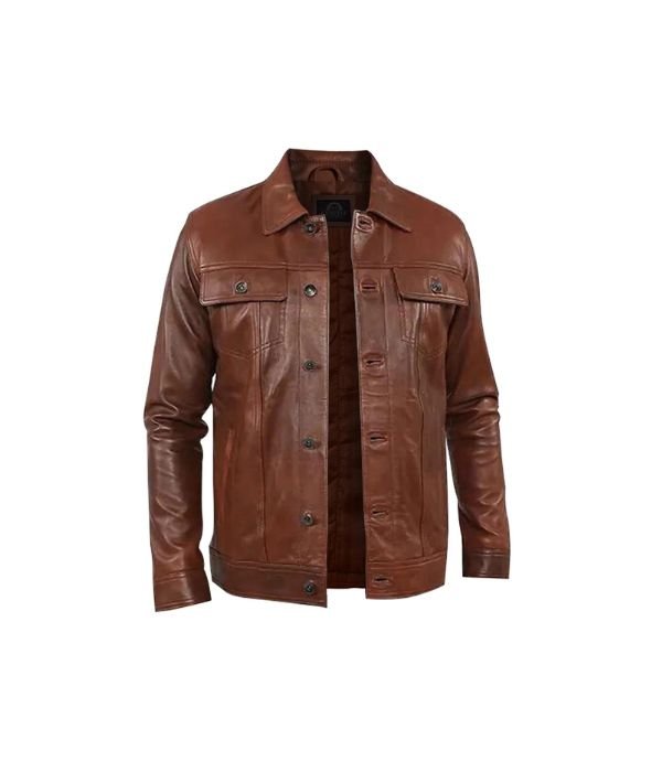 Mens Brown Stylish Collar Style Leather Jacket