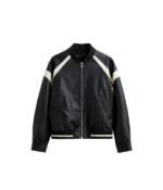Mens Synthetic Baseball Leather Black Jacket