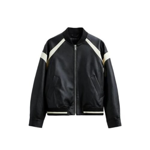 Mens Synthetic Baseball Leather Black Jacket