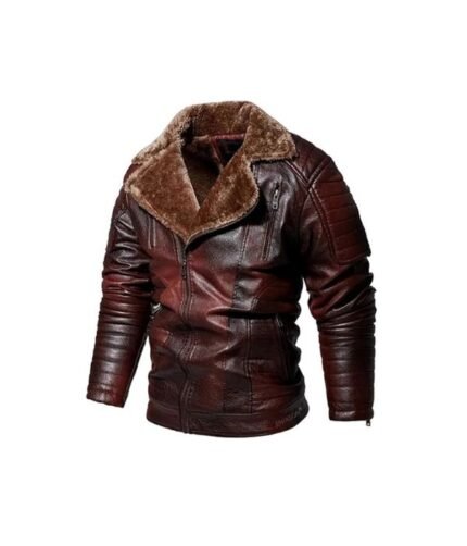 Motorcycle Shearling Leather Distressed Burgundy Jacket