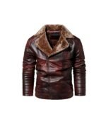 Motorcycle Shearling Leather Distressed Burgundy Jacket