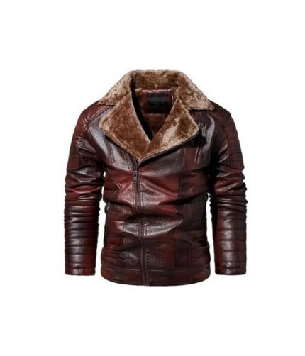 Motorcycle Shearling Leather Distressed Burgundy Jacket