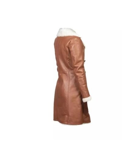 Shearling Double Breasted Brown Leather Coat