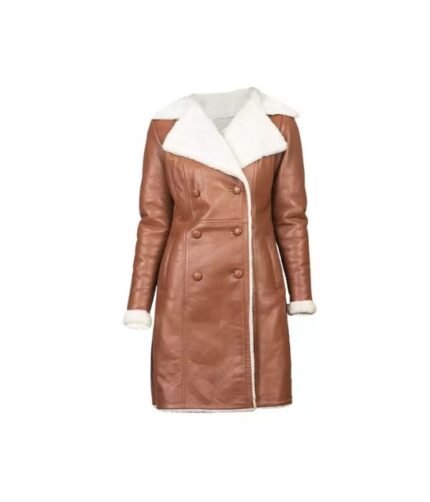 Shearling Double Breasted Brown Leather Coat