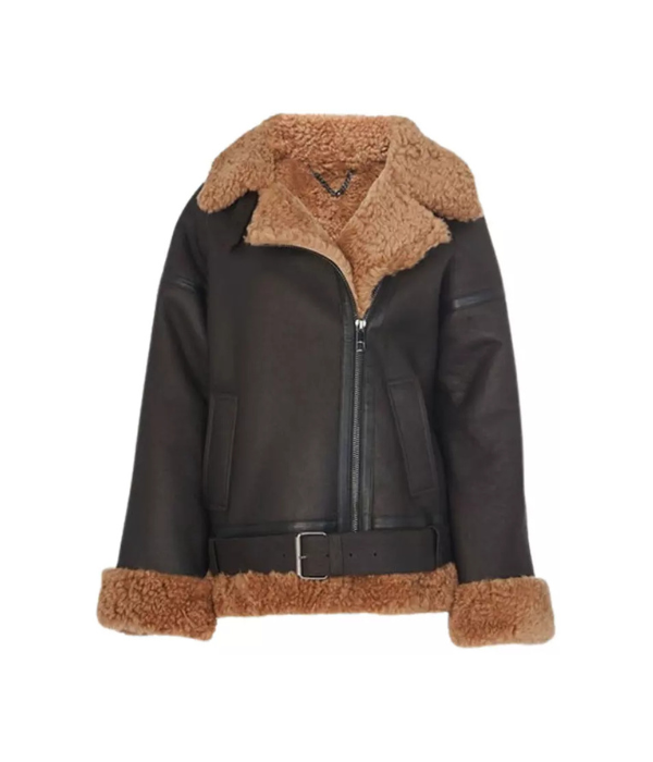 Women Biker Shearling Leather Premium Jacket 1