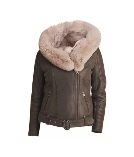 Women Shearling Brown Leather Jacket 1