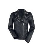 Womens Cross Zipper Cafe Racer Leather Biker Black Jacket