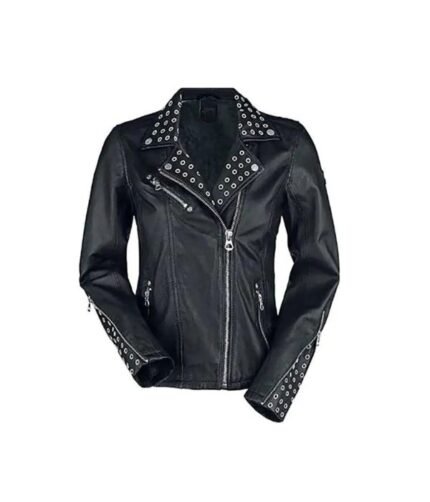 Womens Cross Zipper Cafe Racer Leather Biker Black Jacket