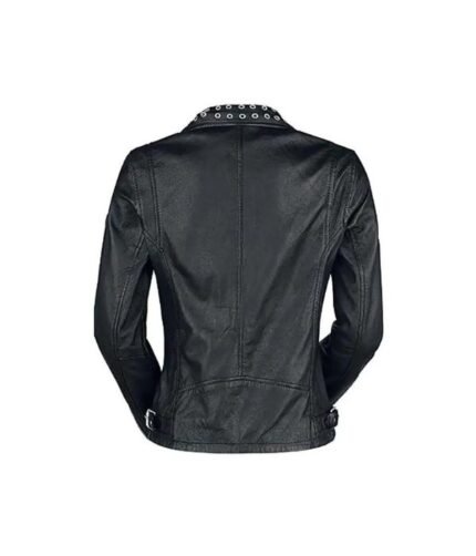 Womens Cross Zipper Cafe Racer Leather Biker Black Jacket