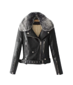 Women’s Faux Fur Quilted Black Moto Jacket 1