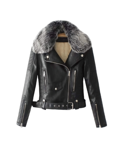 Women’s Faux Fur Quilted Black Moto Jacket 1