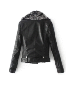 Women’s Faux Fur Quilted Black Moto Jacket 2