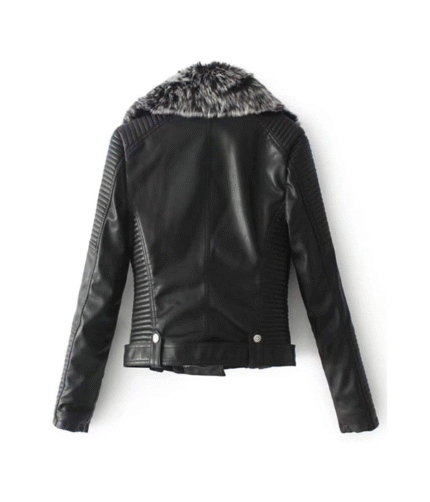 Women’s Faux Fur Quilted Black Moto Jacket 2
