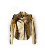 Women’s Golden Zipper Motorcycle Leather Jacket