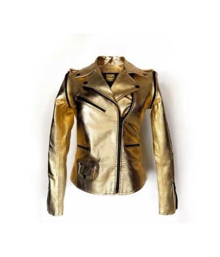 Women’s Golden Zipper Motorcycle Leather Jacket