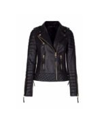 Womens Slim Fit Leather Motorcycle Studded Black Jacket