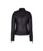 Womens Slim Fit Leather Motorcycle Studded Black Jacket