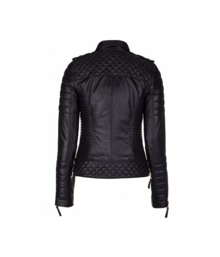 Womens Slim Fit Leather Motorcycle Studded Black Jacket
